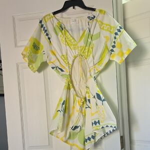 Sabo White & Yellow Printed Cutout Romper